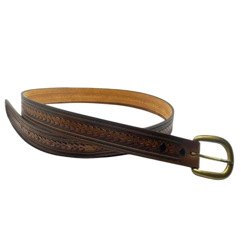 Top Grain Leather Belt Brown Tooled‎ Design 38”